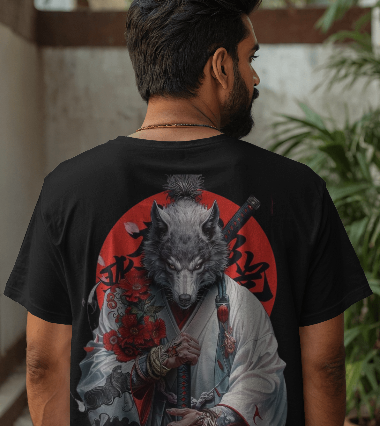 Black Oversized T-shirt Graphic printed Ninja Fox