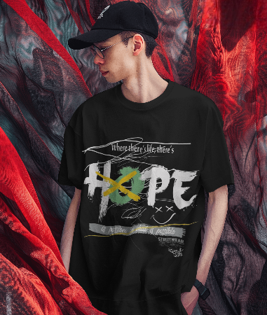 Black Oversized T-shirt Graphic printed Hope