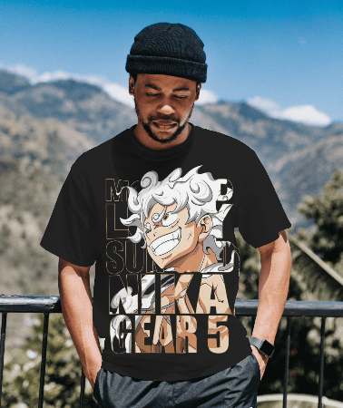 Black Oversized T-shirt Graphic printed Luffy Gear-5